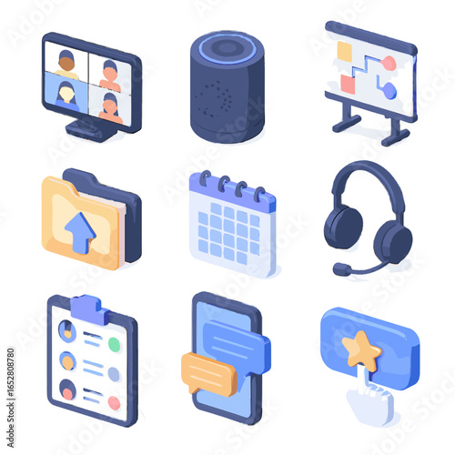 Feedback virtual remote icons coworking headset whiteboard button vector speaker icon app