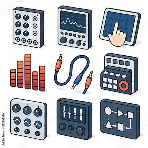 Cables waveform audio chain vector lab signal isometric sound icon module controller