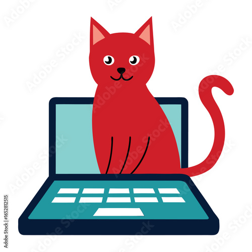cat on laptop keyboard  comic illustration  white.eps