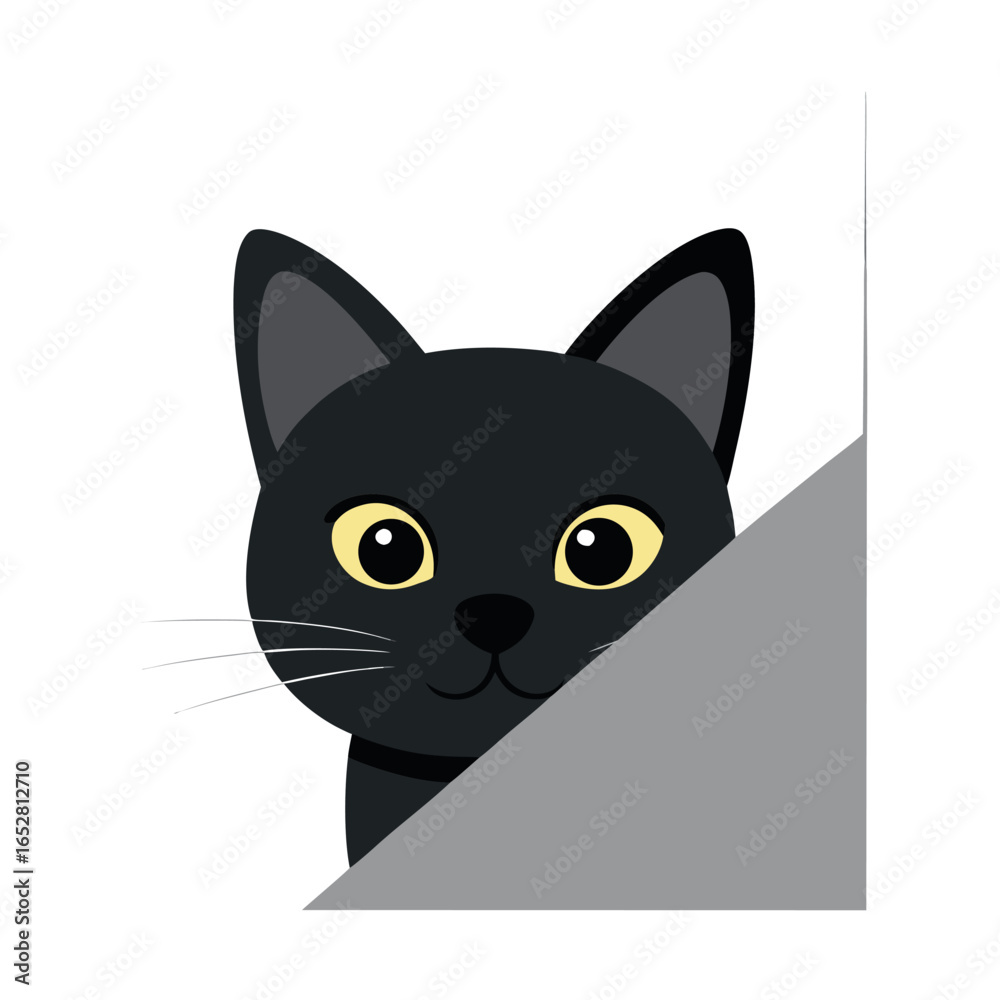 Fototapeta premium cat peeking from behind wall minimal design whit.eps