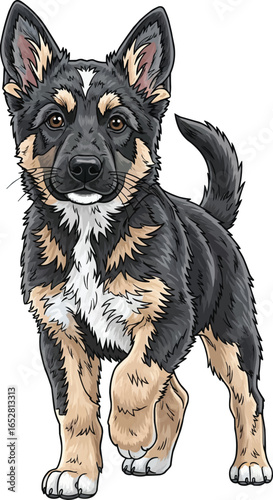 Armant (Egyptian Sheepdog) puppy standing fluffy cute illustration