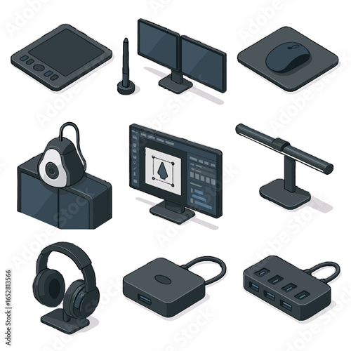 Creative tools interface usb dual screen vector digital headphone icon pen stylus