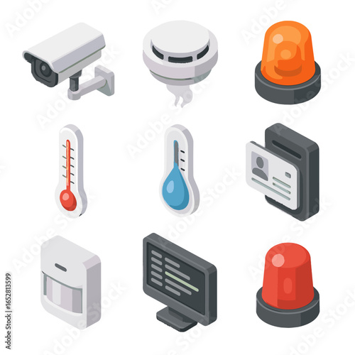 Log warning alert vector light system icon motion temperature detector center data