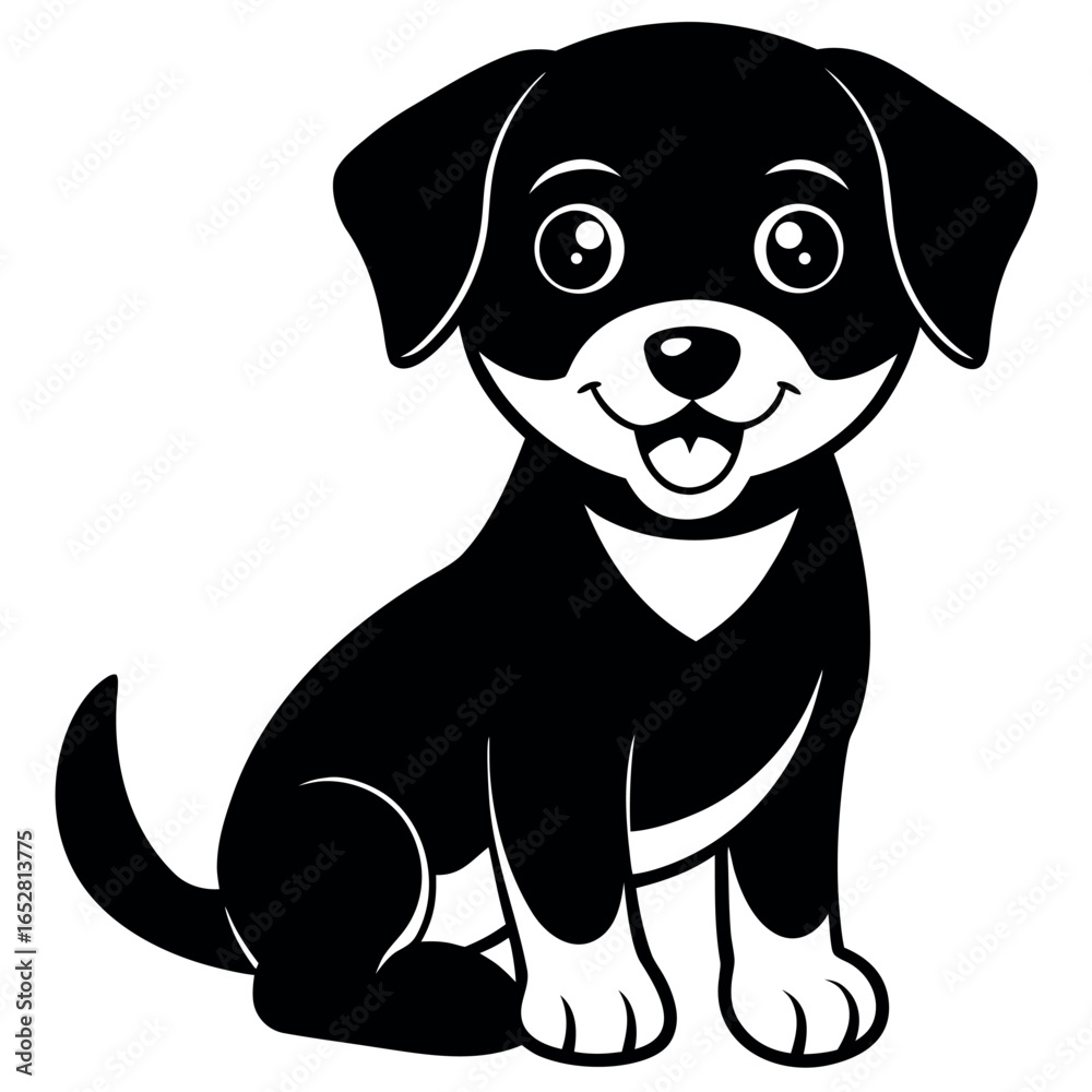 Obraz premium cute cartoon puppy sitting and smiling vector wh.eps