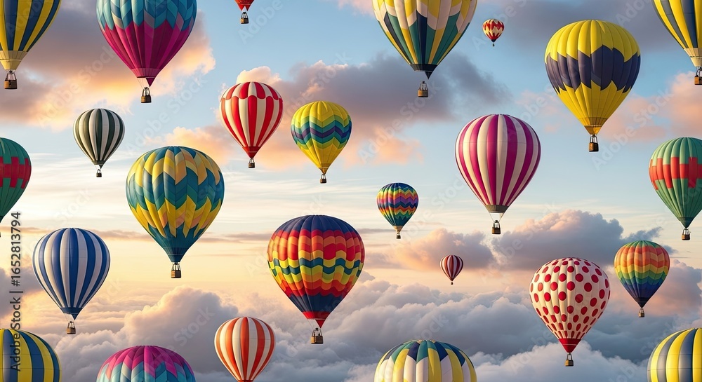 Fototapeta premium Whimsical Hot Air Balloon Cloud Filled Sky Seamless Pattern for Childrens Decor