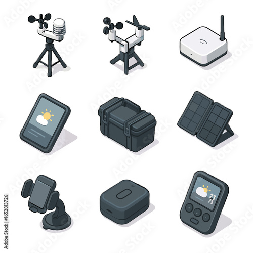 Station tracker handheld console foldable vector portable weather hub transport mobile icon