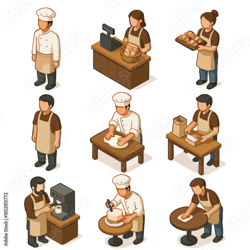 Staff table barista dough apron icons holding icon baker vector bakery shaping