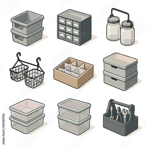 Diy caddy trays icon drawers storage mason vector label boxes plastic drawer