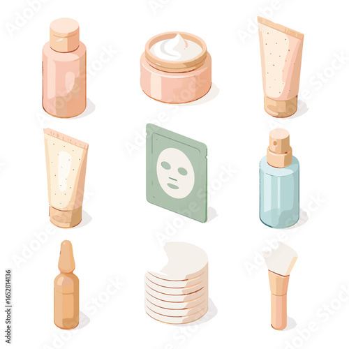 Face cotton tube icon applicator icons spa sachet scrub vector isometric pads