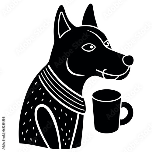 dog drinking coffee  morning routine  white backgr (1).eps