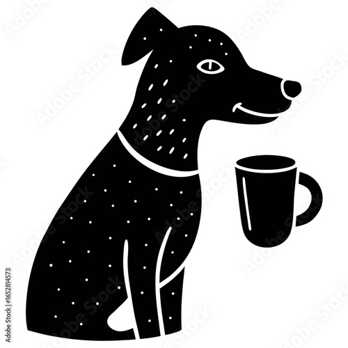dog drinking coffee  morning routine  white backgr.eps