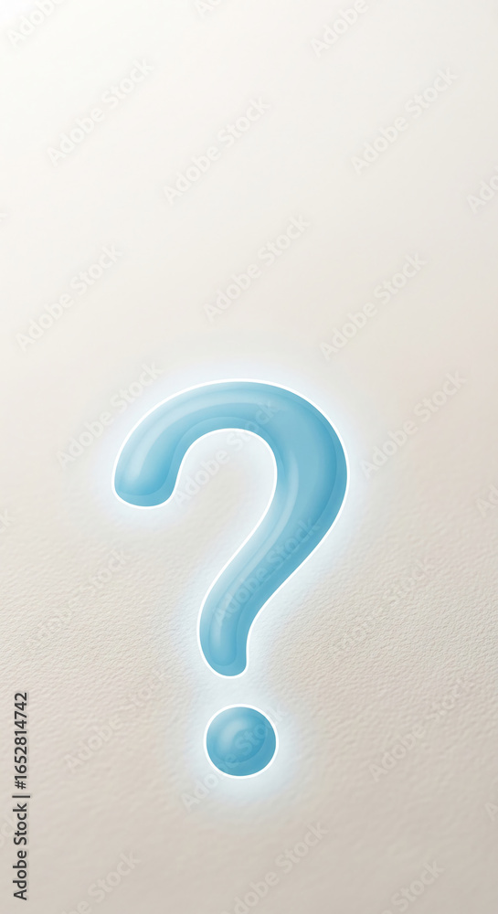 Naklejka premium Light blue question mark on light beige background, glossy texture, ample free space for text or logo, symbolizes inquiry, curiosity, or uncertainty