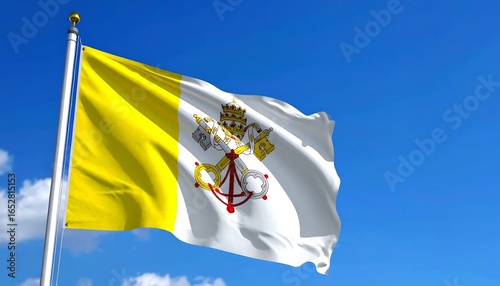 Vatican flag waving in blue sky