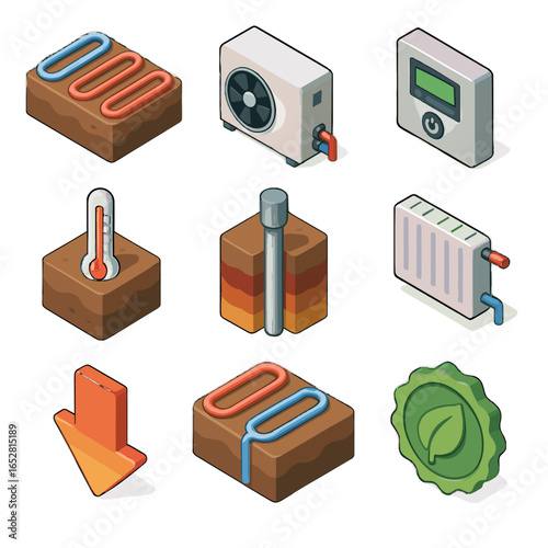 Panel vector icons heat flow icon temperature monitor pipework arrow geothermal energy