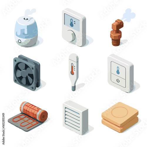 Insulation mini control mat thermostat vector icon climate icons vent humidifier temperature