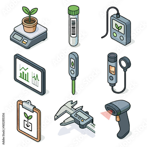 Logger scale plant id vector sample light isometric barcoded data intensity clipboard