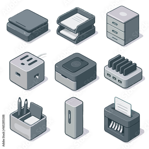 Cable pen scanner box charger compact icon office stationary vector essentials home