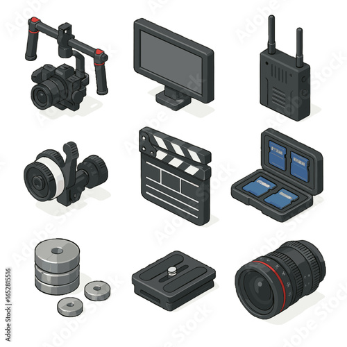 Plate cinematic gimbal vector clapperboard case tool external gear weights icon dual