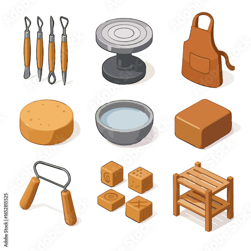Icon drying clay vector sponge tools modeling block wheel sculpting water bowl