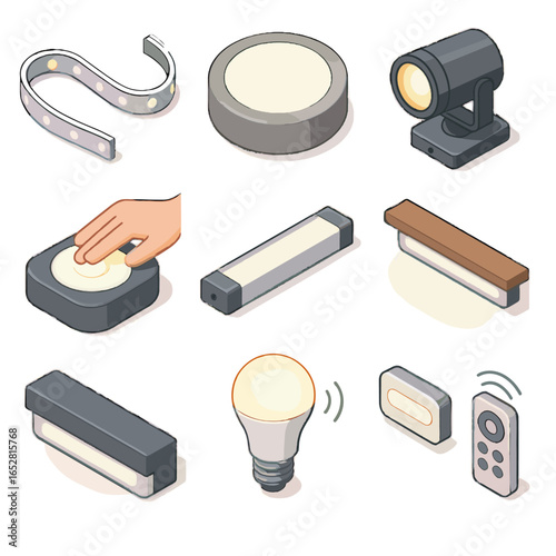 Spotlight icon rechargeable lighting smart lamp shelf touch strip pantry light vector