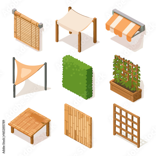Sail isometric wall shade vector trellis roof potted green balcony icon bamboo