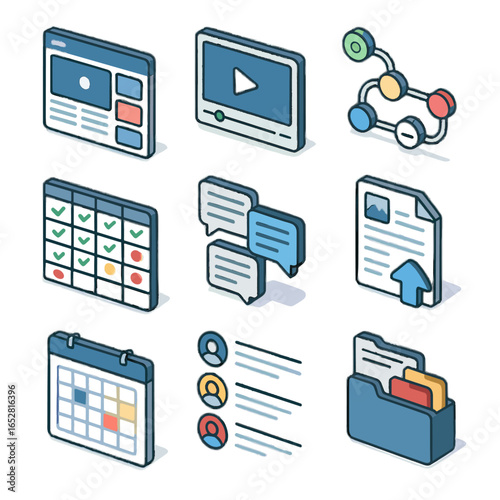 Remote calendar file repository learning icons forum lesson online view course vector