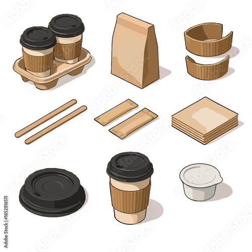Takeaway paper icon icons vector sleeve stir lid coffee sleeves tray mini