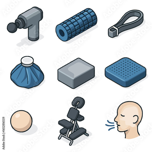 Recovery compress cold icons massage stretching gym lacrosse vector ball icon guided