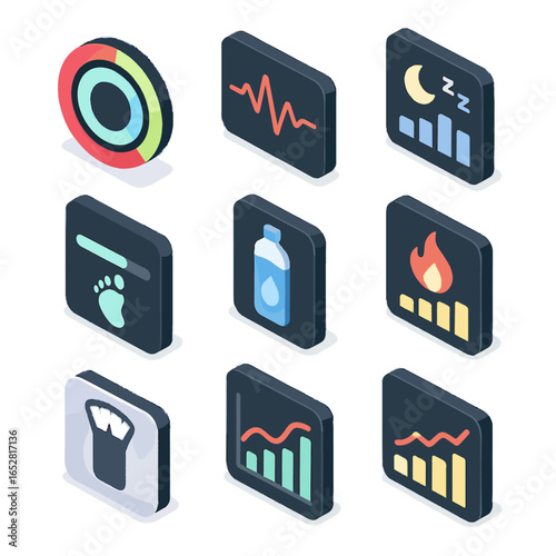 Vector icons count chart fitness activity summary ring panel dashboard calorie icon