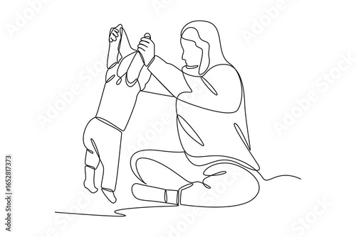 simple continuous line draw of babysitter teaches child to walk. Baby sitter minimalist concept, Baby sitter activity, simple line.
