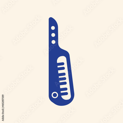 Modern blue abstract scalpel design with minimalist dots and teeth on cream background