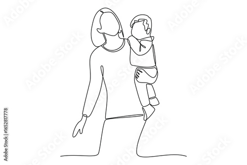 simple continuous line draw of baby sitter is holding a baby. Baby sitter minimalist concept, Baby sitter activity, simple line.