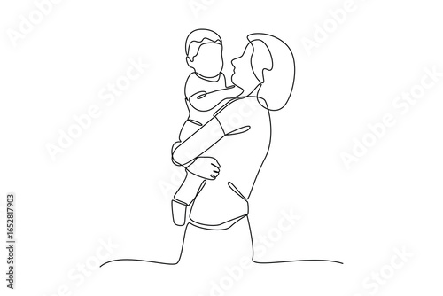 simple continuous line draw of babysitter kisses child. Baby sitter minimalist concept, Baby sitter activity, simple line.