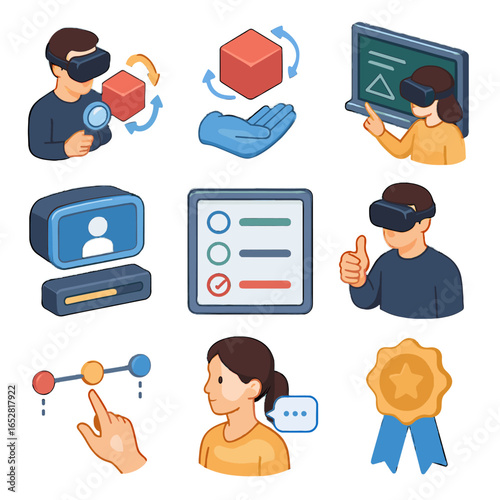 Bubble badge virtual feedback module icon learning vr achievement timeline icons examination
