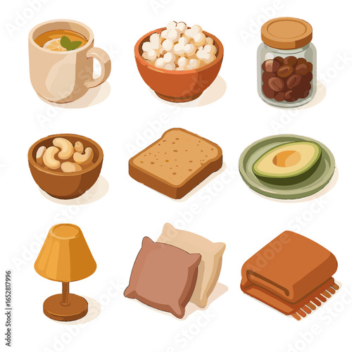 Icon lamp toast light snack dried icons whole plate comfy vector evening