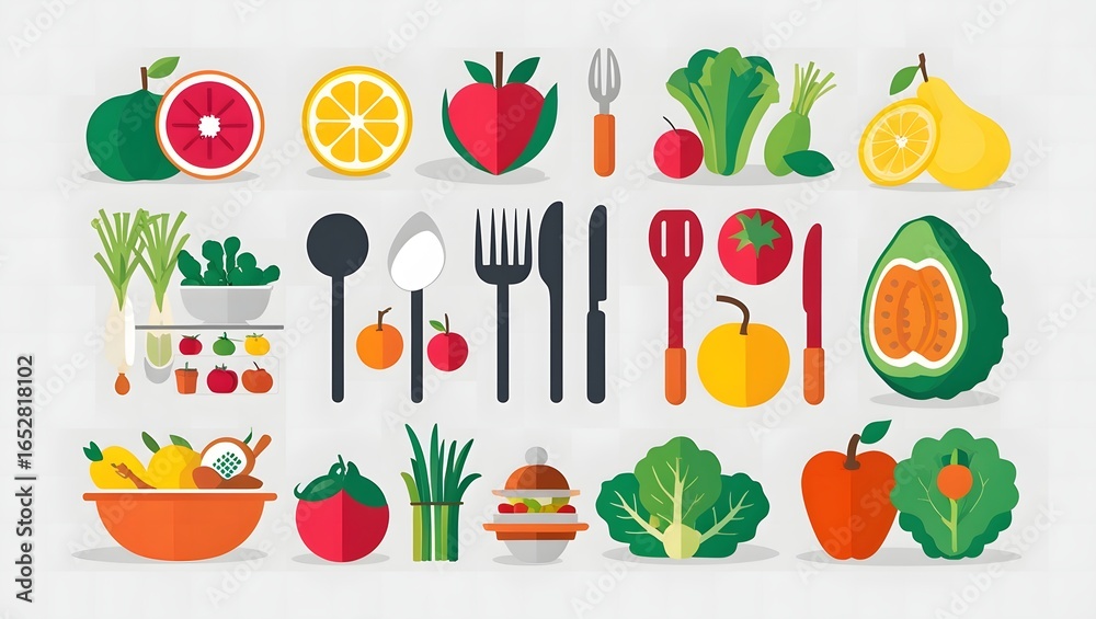 Obraz premium Fresh set of vegetables and fruits illustration