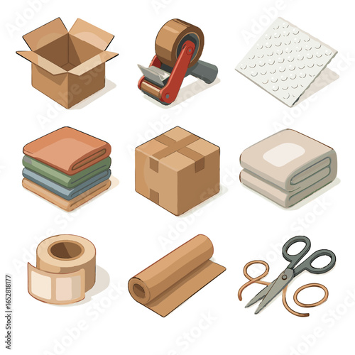 Blanket icons cardboard packing tape home paper scissors icon moving vector pile