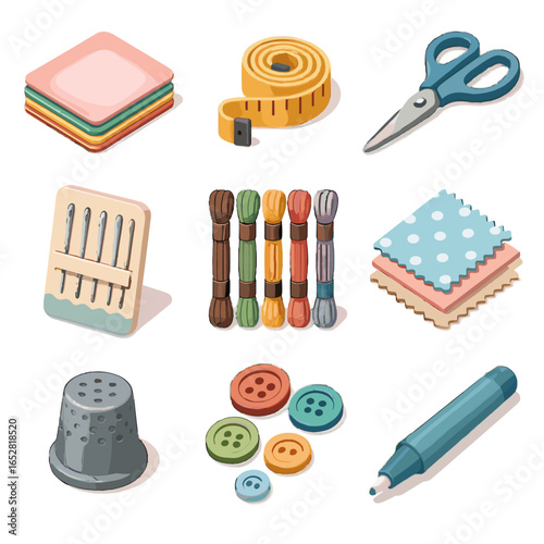 Crafting collection scissors vector icons floss pack felt fabric sheets measuring icon