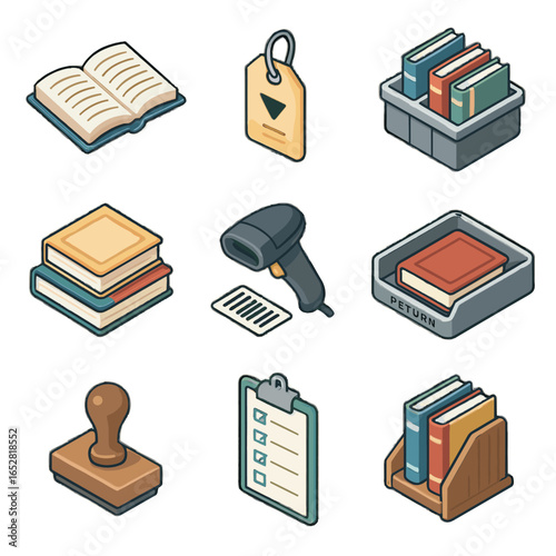 List book vector set icon stack scanner books library clipboard open sorting