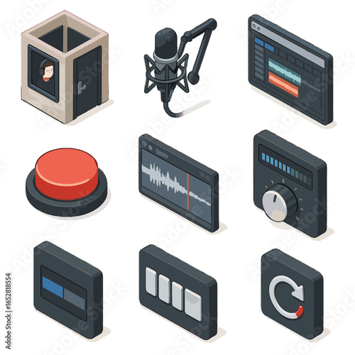 Recording vector icon meter music vocal studio daw take button screen compressor