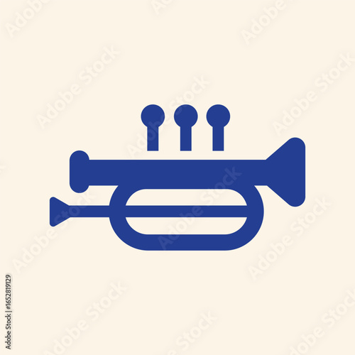 Bold blue trumpet illustration on a light cream background, perfect for music promotions and jazz events.
