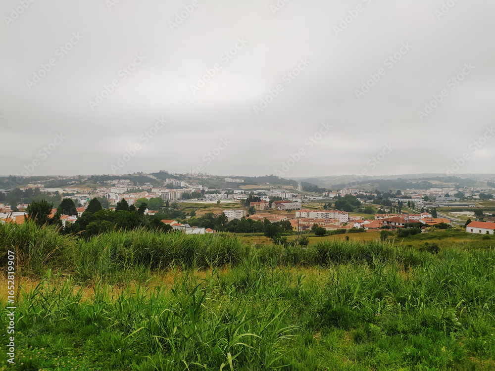 Overcast cityscape vista. Green meadow foreground. Tranquil landscape. Concept for travel, nature, and urbanism. Ideal for backgrounds and editorial use. Overcast cityscape vista. Green meadow foreground. Tranquil landscape. Concept for travel, nature, and urbanism. Ideal for backgrounds and editorial use.