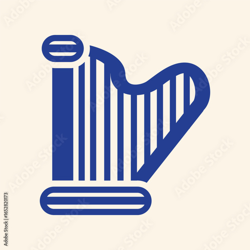 Elegant blue harp icon symbolizing music and harmony, perfect for artistic branding