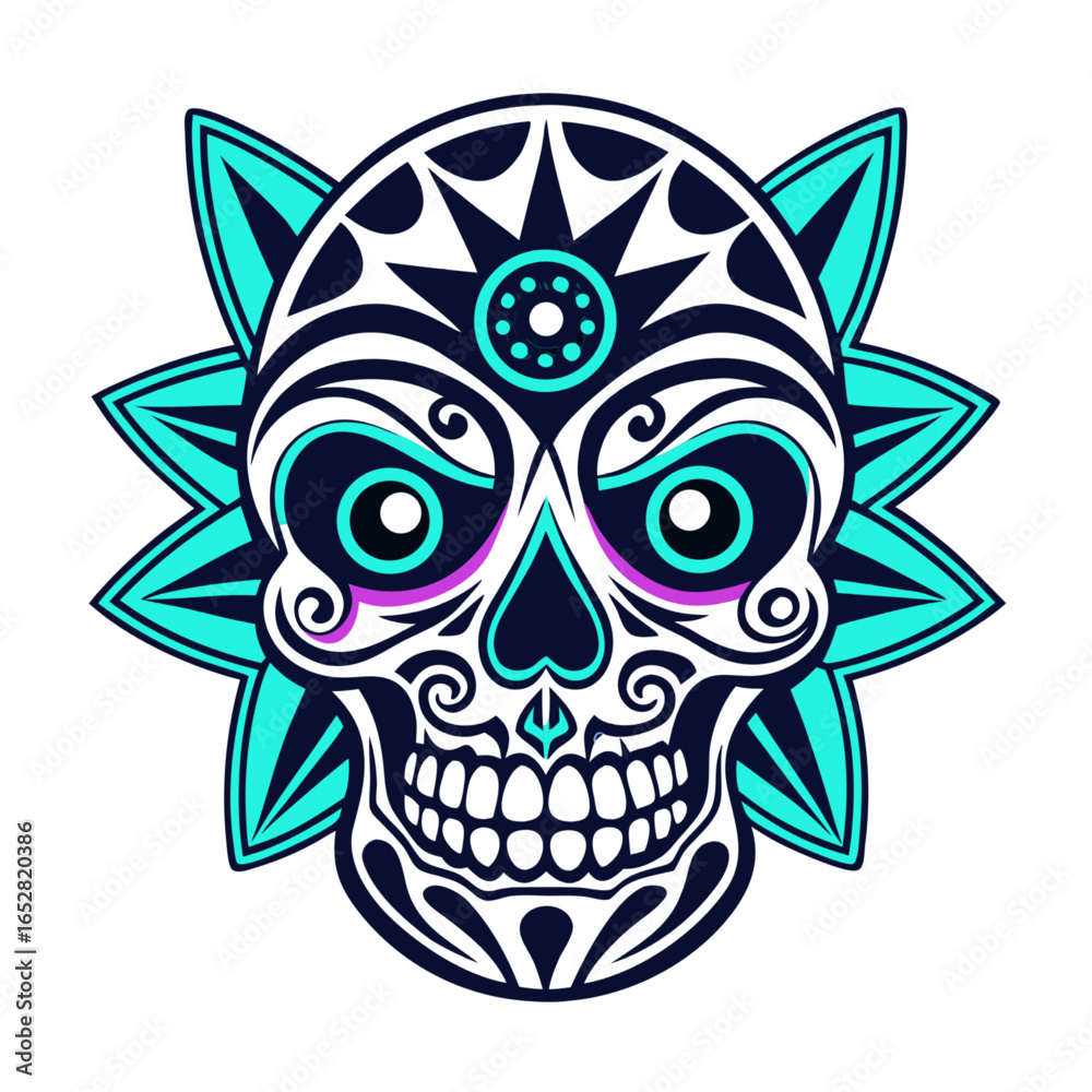 Fototapeta premium Tribal skull tattoo, a striking and vibrant dark fantasy inspired tribal skull with a skull