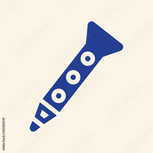 Elegant blue clarinet icon on cream background, symbolizing music and melody