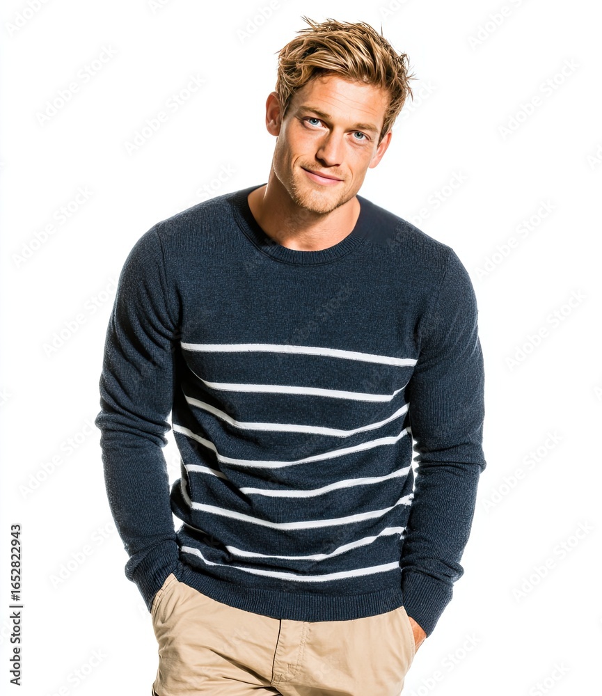 Fototapeta premium Man in navy and white striped sweater