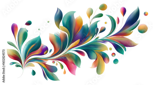 Abstract Floral Design: Abstract floral design with vibrant colors and curving petals, isolated on a Transparent background, PNG file.