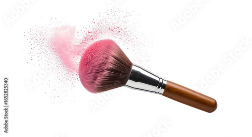 Blush brush with powder explosion effect, isolated on white background