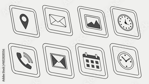 Outline icon set vector graphic design for contact information email location time calendar and phone 100 char