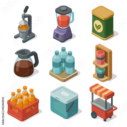 Container beverage icons drink cup box cart vector water smoothie icon isometric
